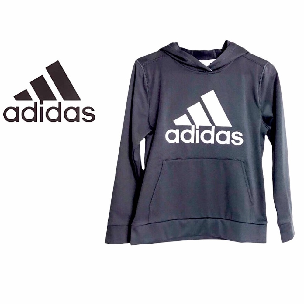 NWT Adidas Kids Dark Gray Badge of Sport Hoodie